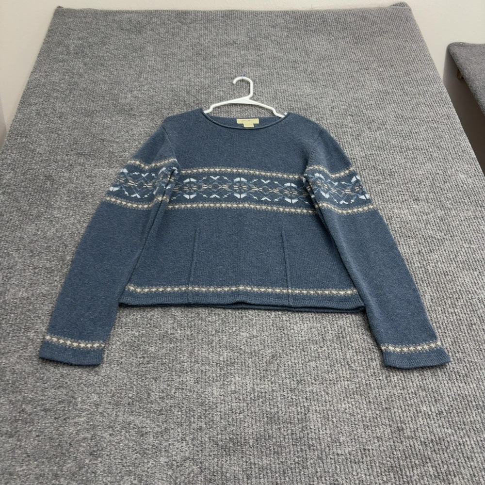 Eddie Bauer Sweater Womens M Blue Lambswool Fair Isle Nordic Casual Gorpcore